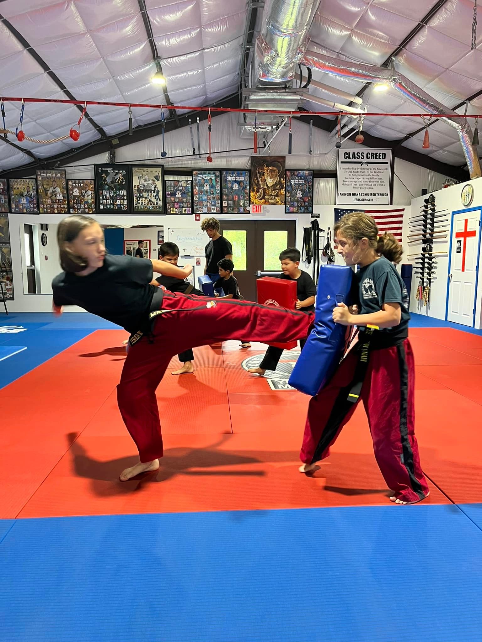 Students mid-technique during a training session